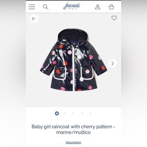 Jacadi Baby Girl Navy Raincoat cherry polka dot 12m New with tag